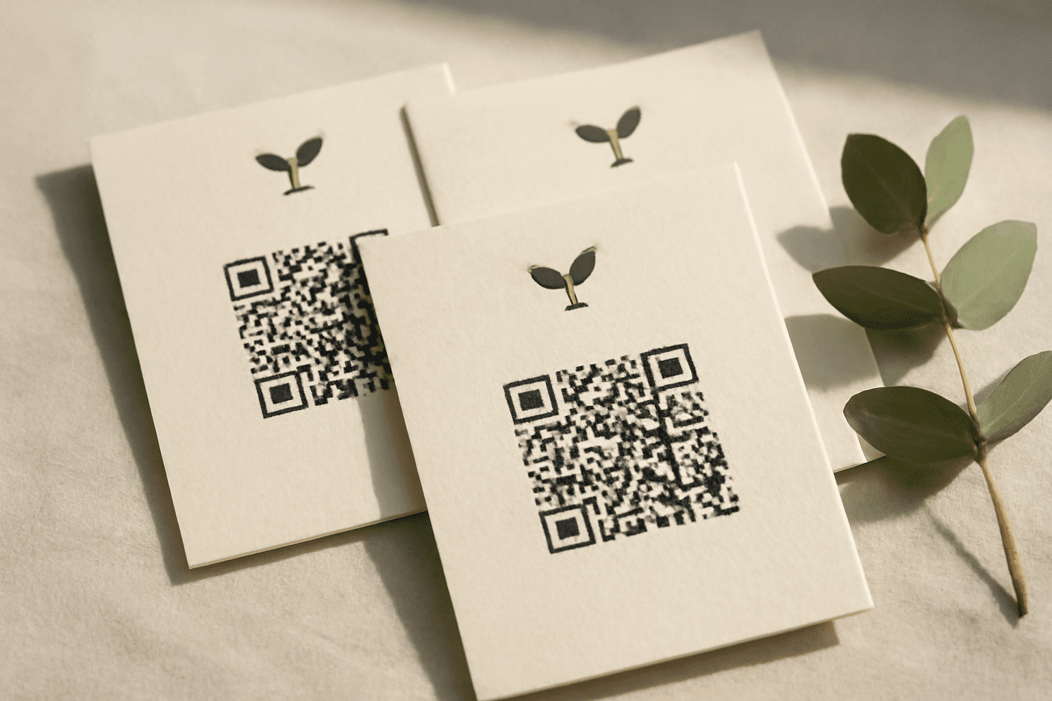 Faire-part papier recyclé avec QR code menant à une invitation digitale éco-responsable
