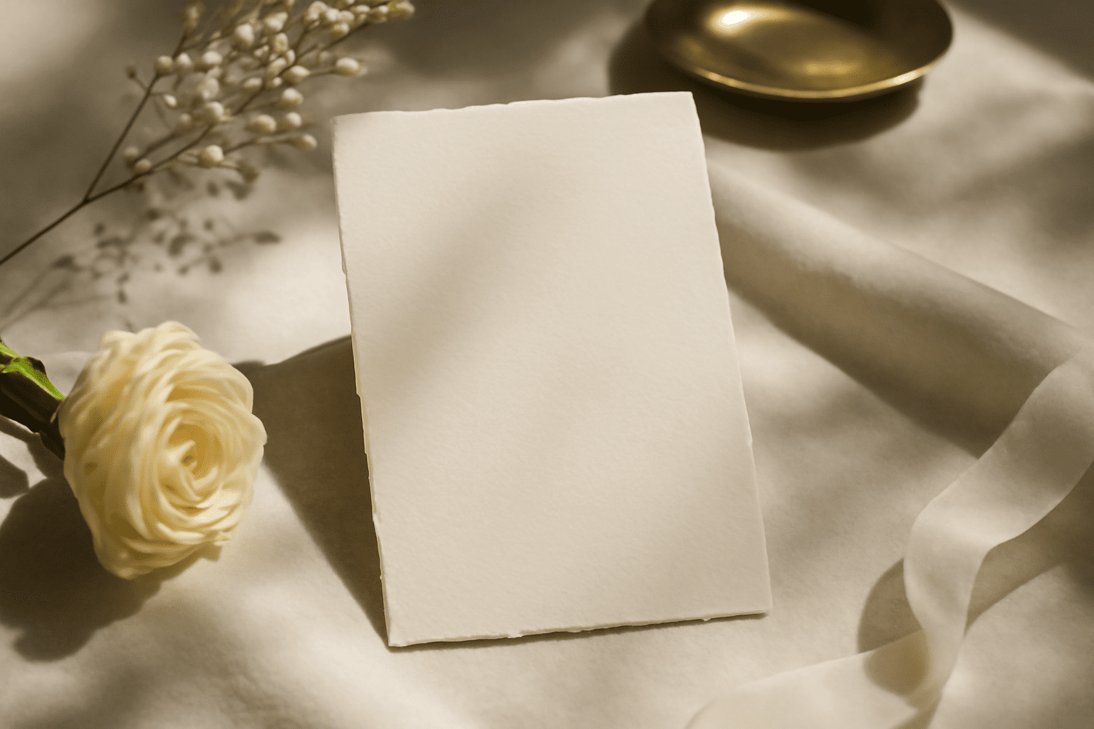 Invitation de mariage imprimée élégante dans un cadre raffiné, symbolisant le charme réinventé du faire-part traditionnel.