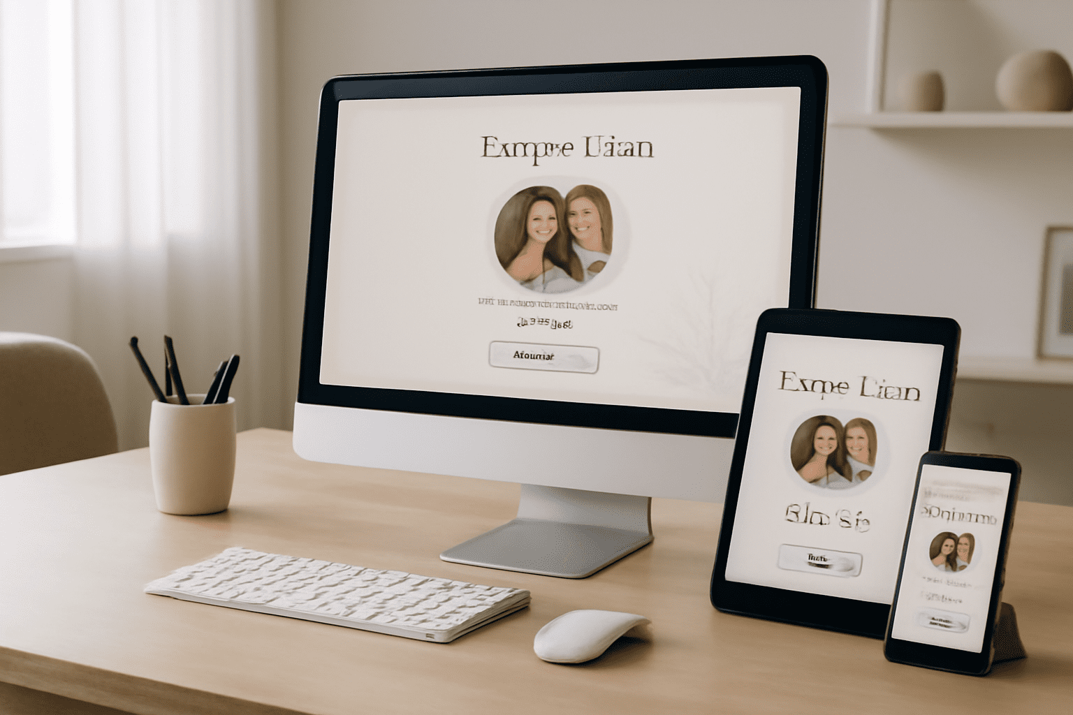 Image éditoriale d'un faire-part de mariage digital affiché sur smartphone, tablette et ordinateur montrant des informations interactives et personnalisées dans un cadre moderne.