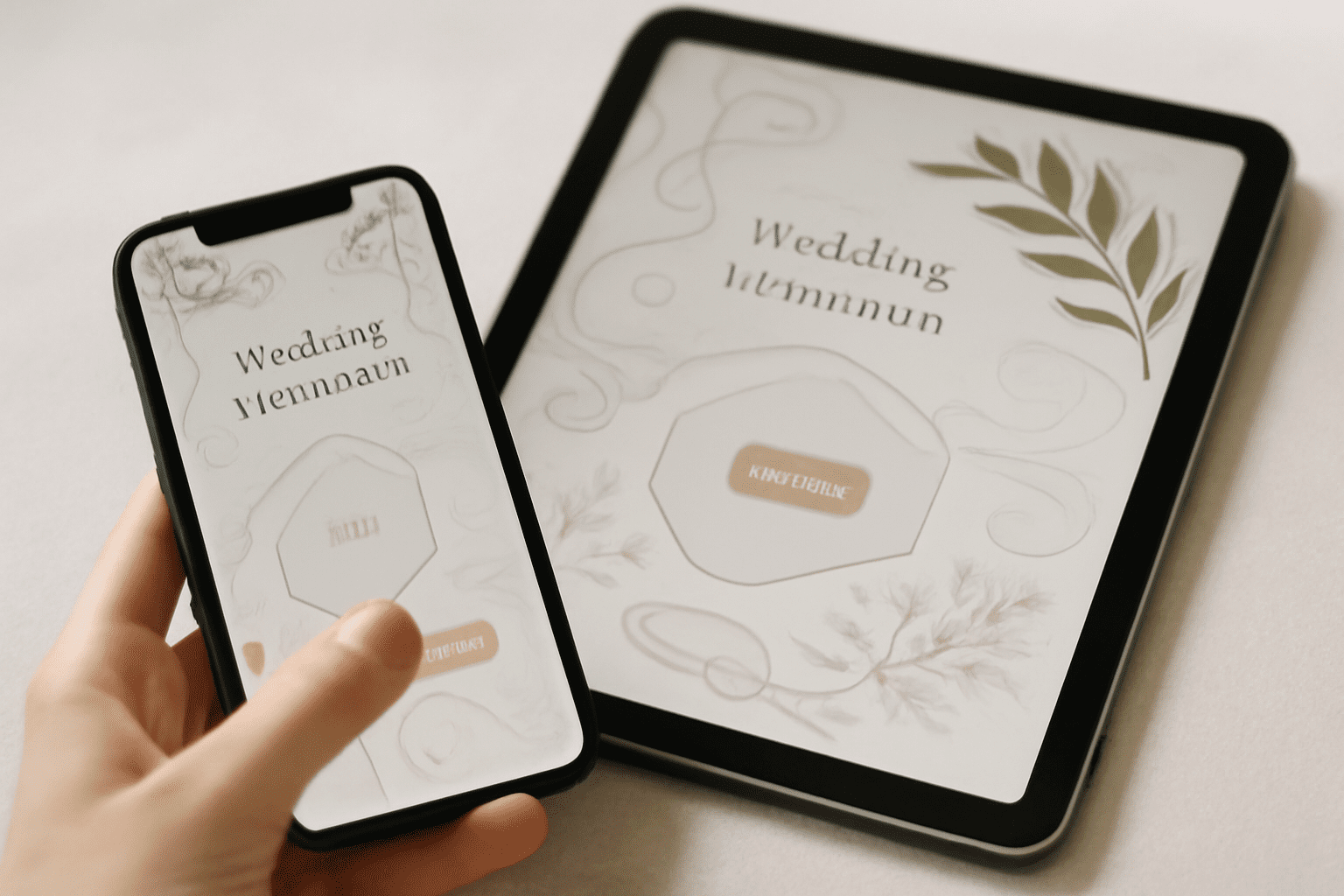 Image éditoriale de faire-part de mariage digital avec animations graphiques et design moderne.