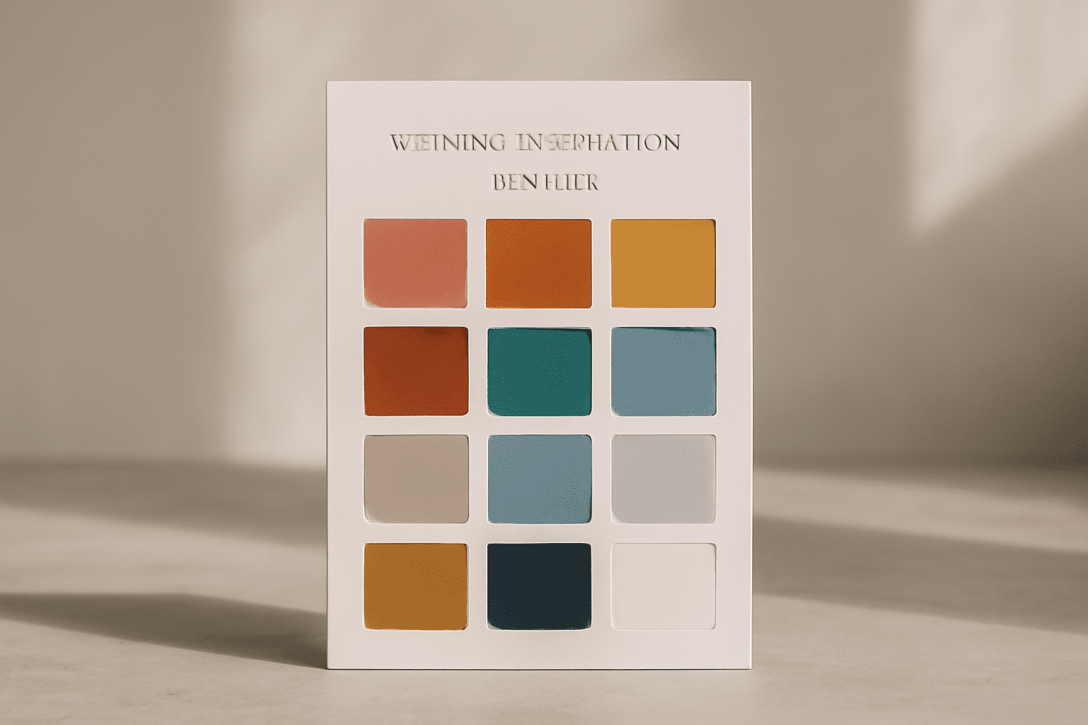 Palette de couleurs chaudes, froides et neutres pour un faire-part de mariage, illustrant la psychologie des couleurs.
